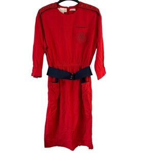 Vintage California Girl Dorothy Samuel Dress Size 16 Red Navy Blue Pockets